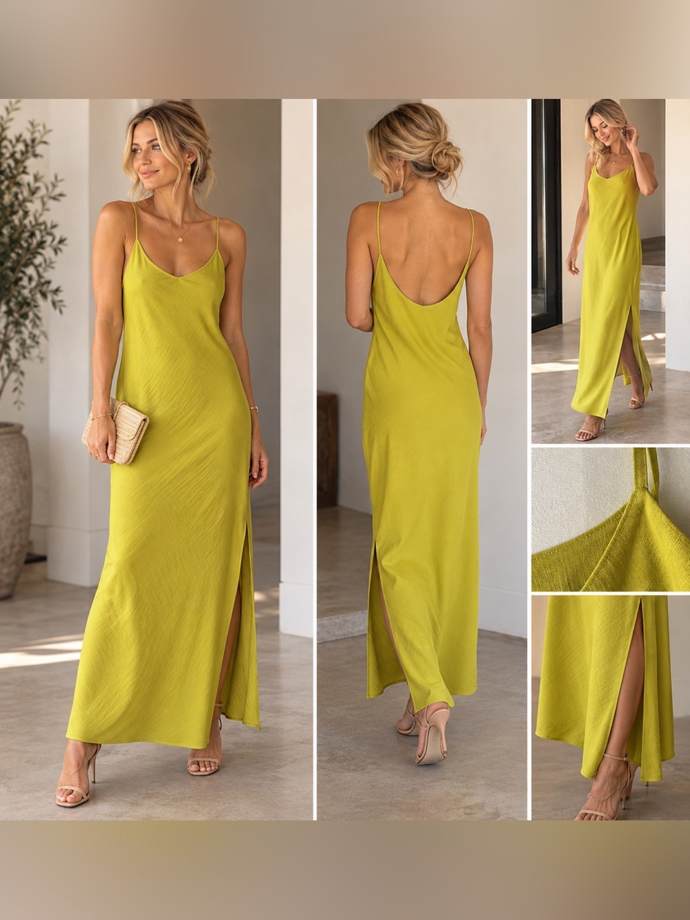 Scoop Slip Maxi Dress in Chartreuse